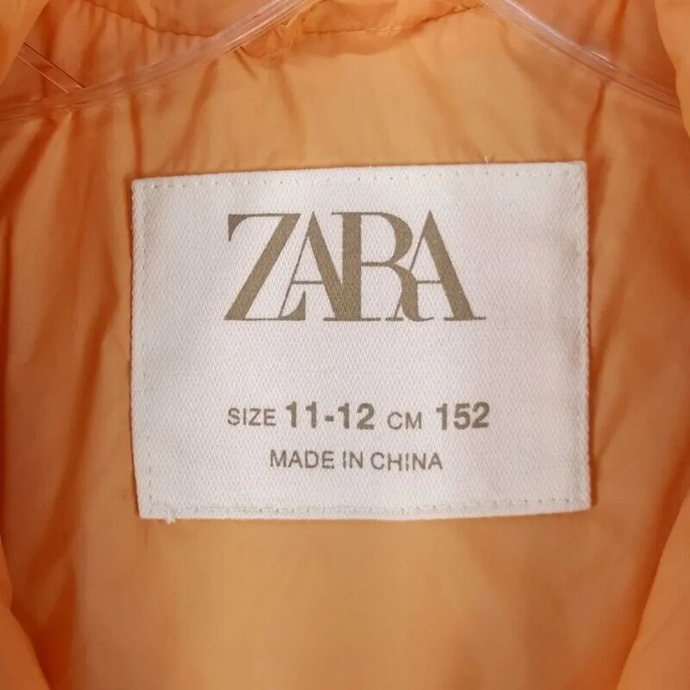 ZARA Jacket Girls Size 11 Orange Puffer Lightweight Packable Boxy